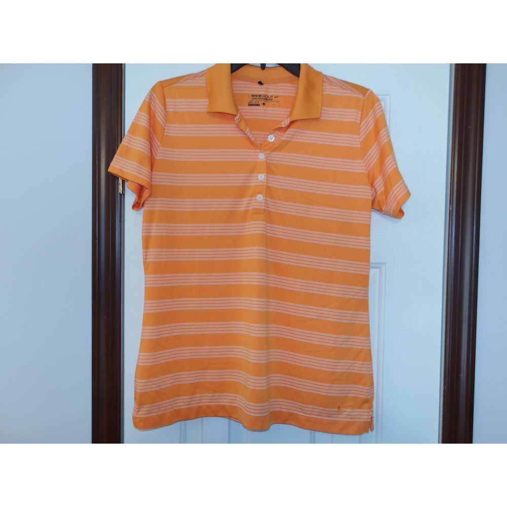 Nike Orange Striped Golf Polo Shirt Athletic Performance Moisture Wicking
